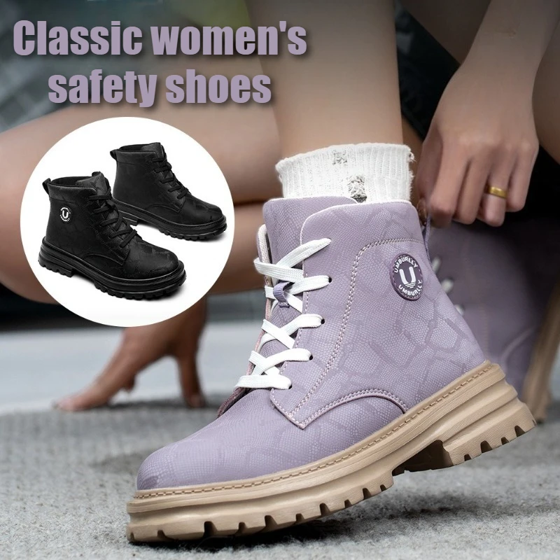 New Women's Safety Work Boots, Protective Steel Toe Shoes, Anti Smashing and Anti Slip Safety Shoes, Comfortable High Top Boots