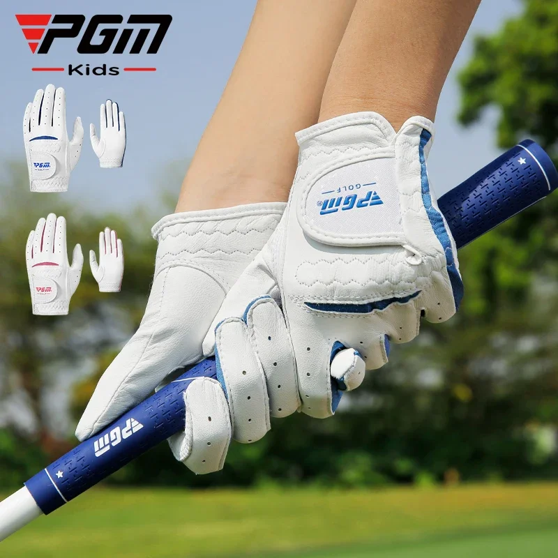 PGM 1 Pair Boys Girl Lambskin Golf Gloves Kids Left and Right Hand Sport Gloves Children Breathable Elastic Full Finger Mittens