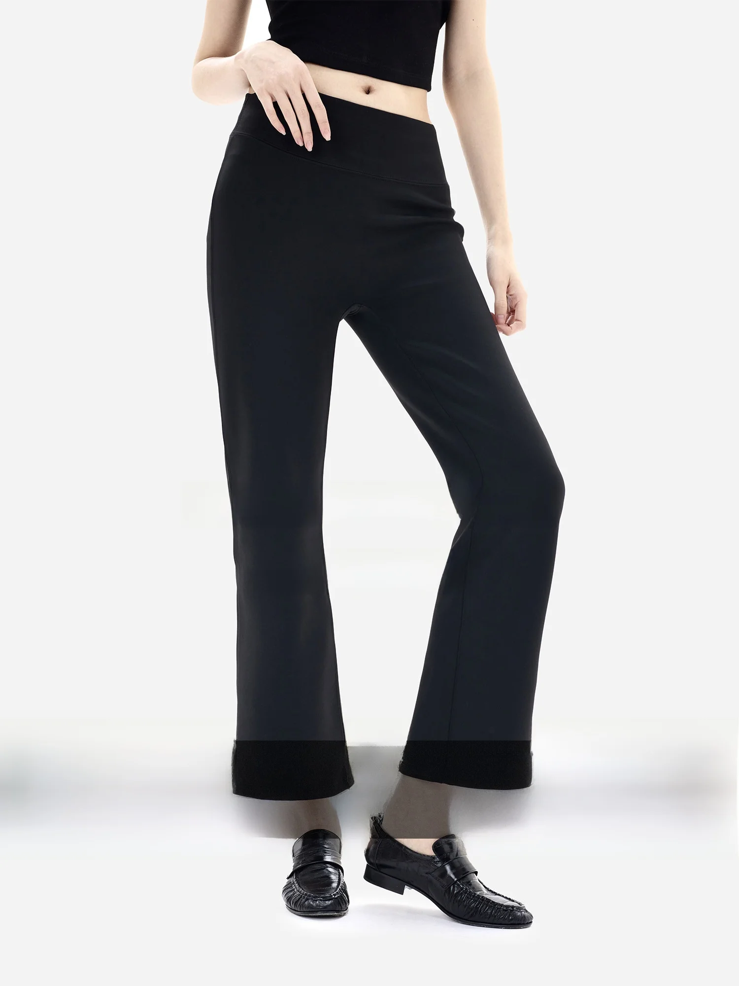 HonoreGuYue 3D Base Layer Pants High Density High Elasticity Fleece Lined High Waist Flared Leggings Casual High Waist Trousers
