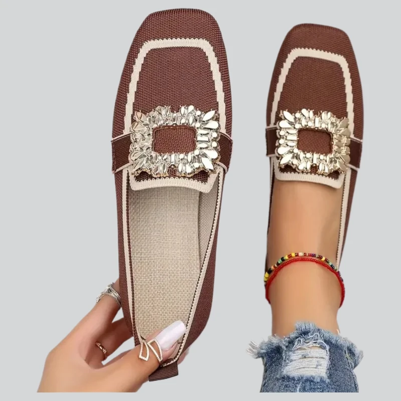 

Knitting Slip-on Square Head Breathable Fashion Shoes for Women Flats Spring 2025 New Large Size Flat Loafers