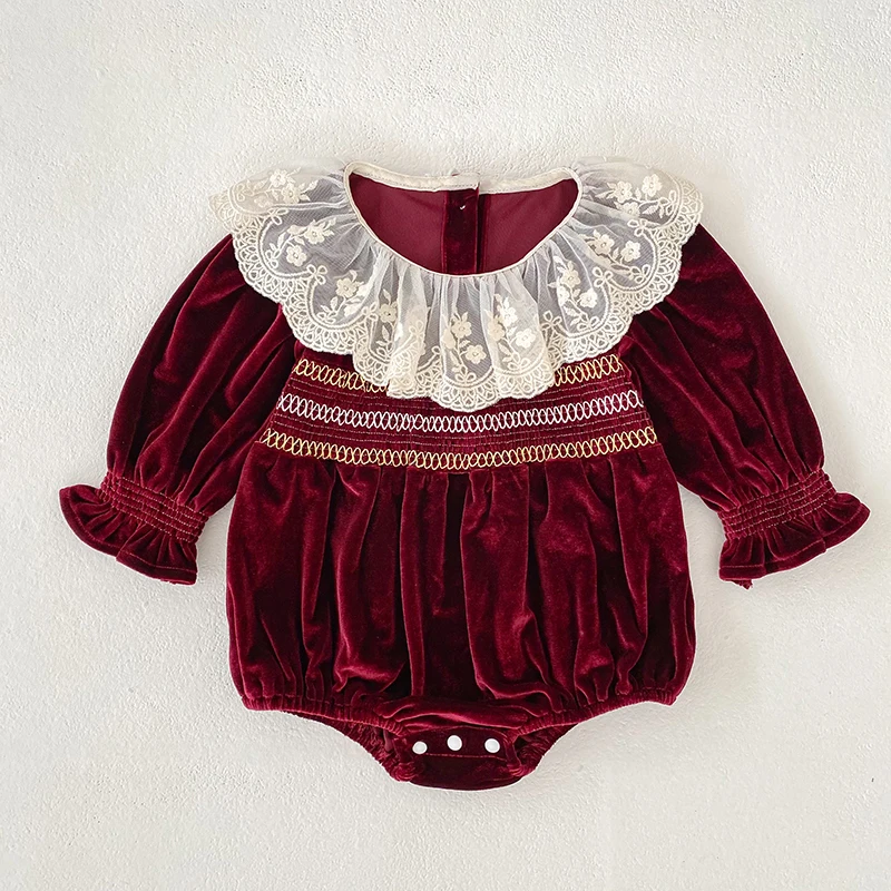 2026 Neu 0-24M Weihnachten Kleinkind Mädchen Roter Spitzen-Strampler Langärmeliger Baby-Mädchen-Jumpsuit Kinder Frühlingskleidung – Detail 3