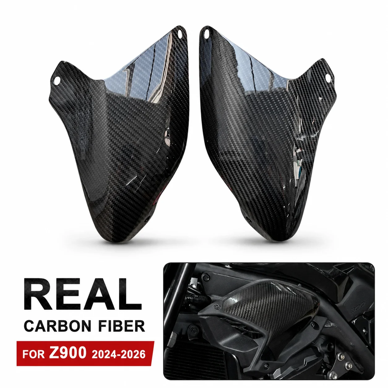 Real Carbon Fiber Frame Slider Cover For Kawasaki Z900 2024-2026 Side Falling Protection Cover