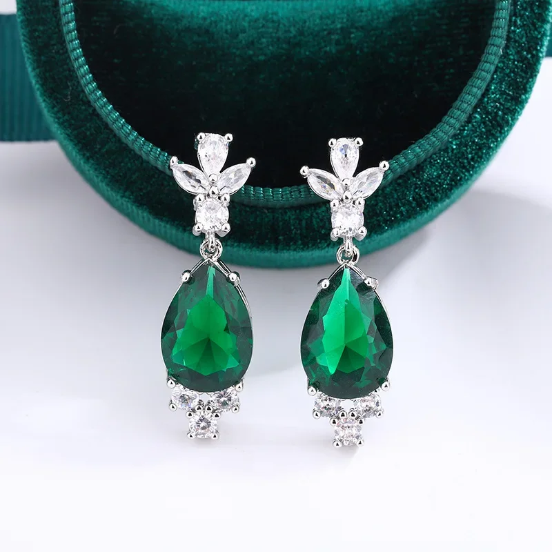 100% 925 Silver Sterling Emerald Earring for Women Aros Mujer Oreja Orecchini Bizuteria Natural Emerald Gemstone Drop Earrings