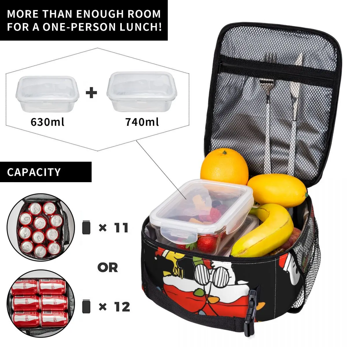 Lancheiras isoladas Snoopy de Natal Bolsa térmica   Recipiente de almoço grande sacola lancheira homens mulheres faculdade piquenique