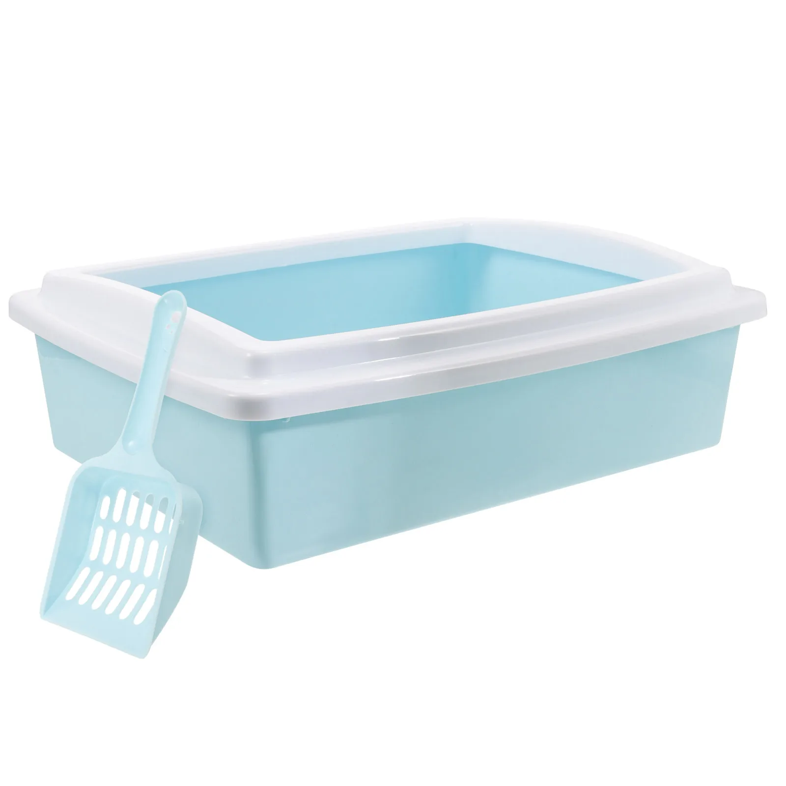 

Cat Litter Box Large Capacity Open Type Durable PP Material High Sided Prevents Scattering Includes Scoop Spacious Design Pet