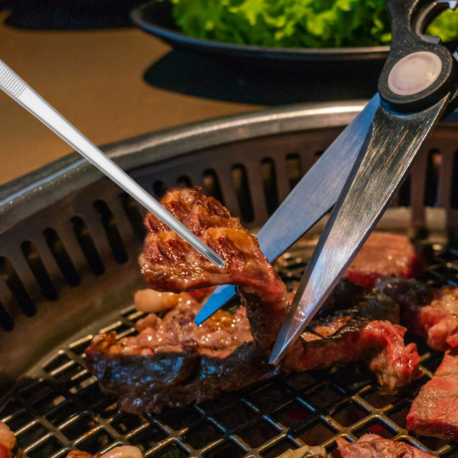 

1pc Metal Kitchenware BBQ Tongs Stainless Steel Food Tweezers Sharp Tip Cooking Grip for Home Restaurant Use