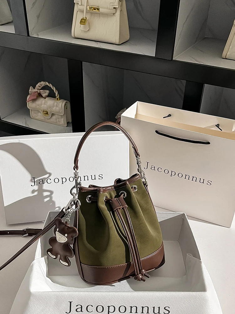 

Кожаная сумка-мешок в стиле ретро, модная женская сумка через плечо с застежкой на шнурке, повседневная сумка с одной ручкой