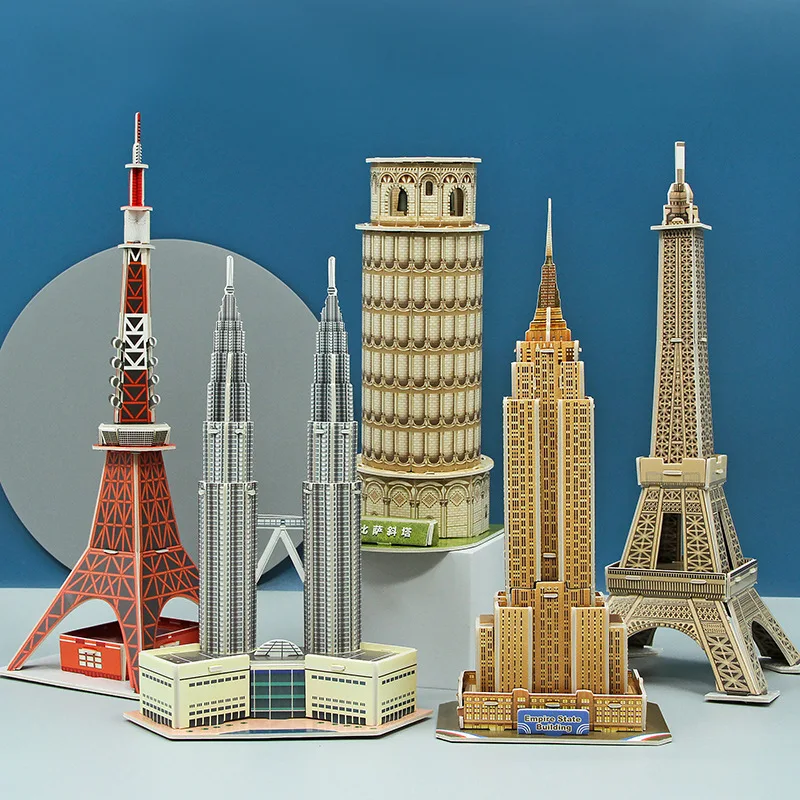 3D Puzzle Paper Building Tower Series Twin Towers Puzzle Handmade House Assembling Model Children's Educational Toys Menara Berk