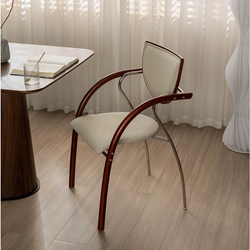 

Medieval flying chair minimalist household light luxury solid wood dining chair Internet celebrity back living room armrest