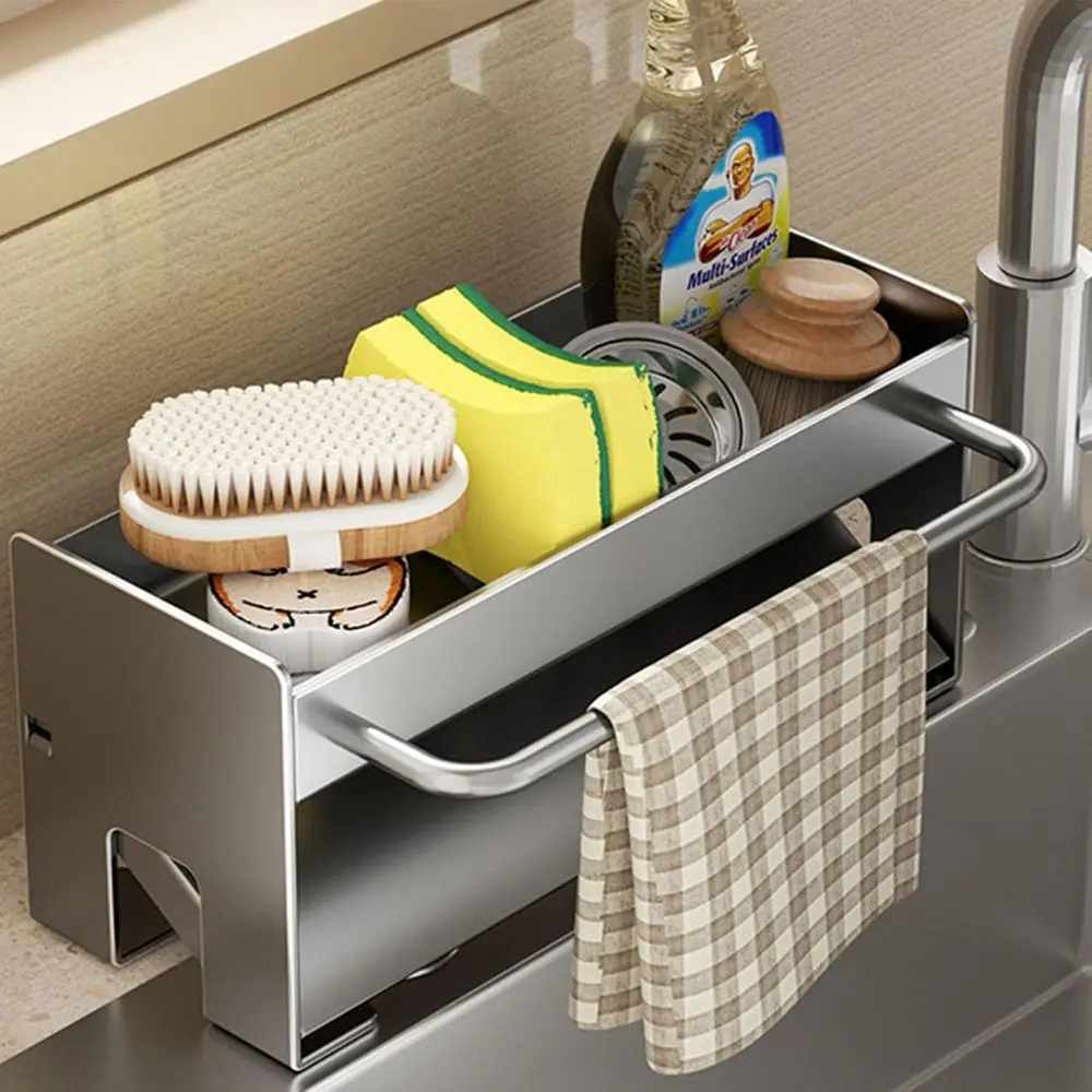 

Utensil Holder,Compact Kitchen Sink Drying Rack - Durable and Stylish Solution,Sel-Draining Tray Design,with Rag Rack（Gray）