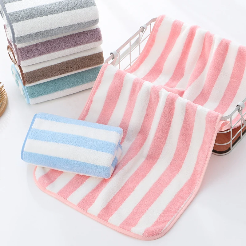 1Pc Striped Coral Towel Household Thickened Face Towel Soft Absorbent Quick Drying Adult Bath Towel Gifts