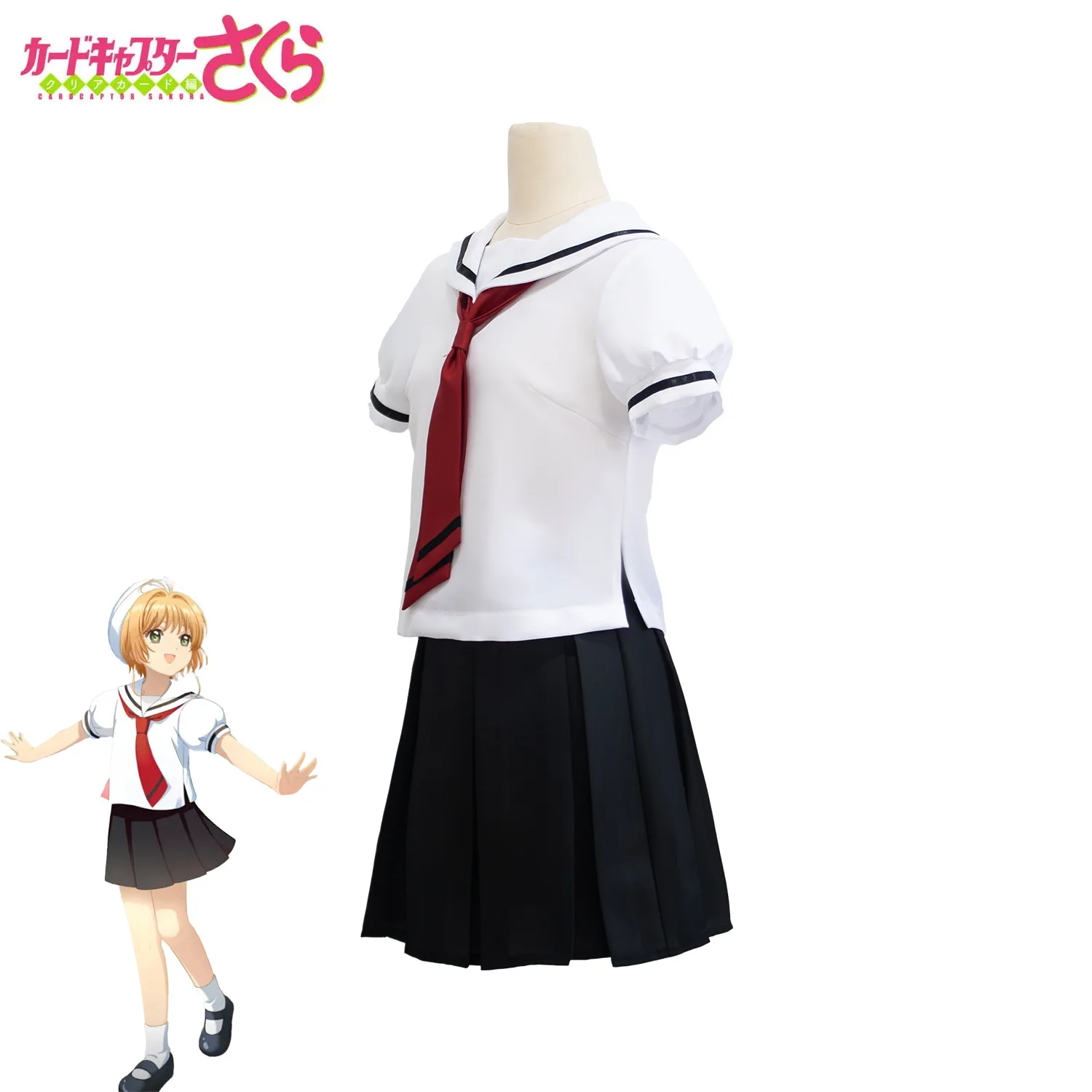 Disfraz de cosplay de Sakura Kinomoto, personaje de la serie de anime Cardcaptor Sakura, para mujer, ideal para fiestas de Halloween, con uniforme escolar de marinera y falda, perfecto para el verano.
