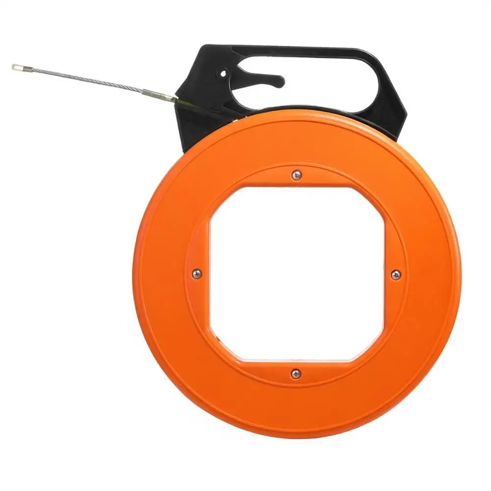 Ruban de tirage de câbles, 100 pieds, 3/16 pouces, tire-câbles en fibre de verre avec boîtier et poignée optimisés, outil de tirage de câbles facile à utiliser, outils de tirage de câbles flexibles pour murs et câblage électrique, non conducteur.