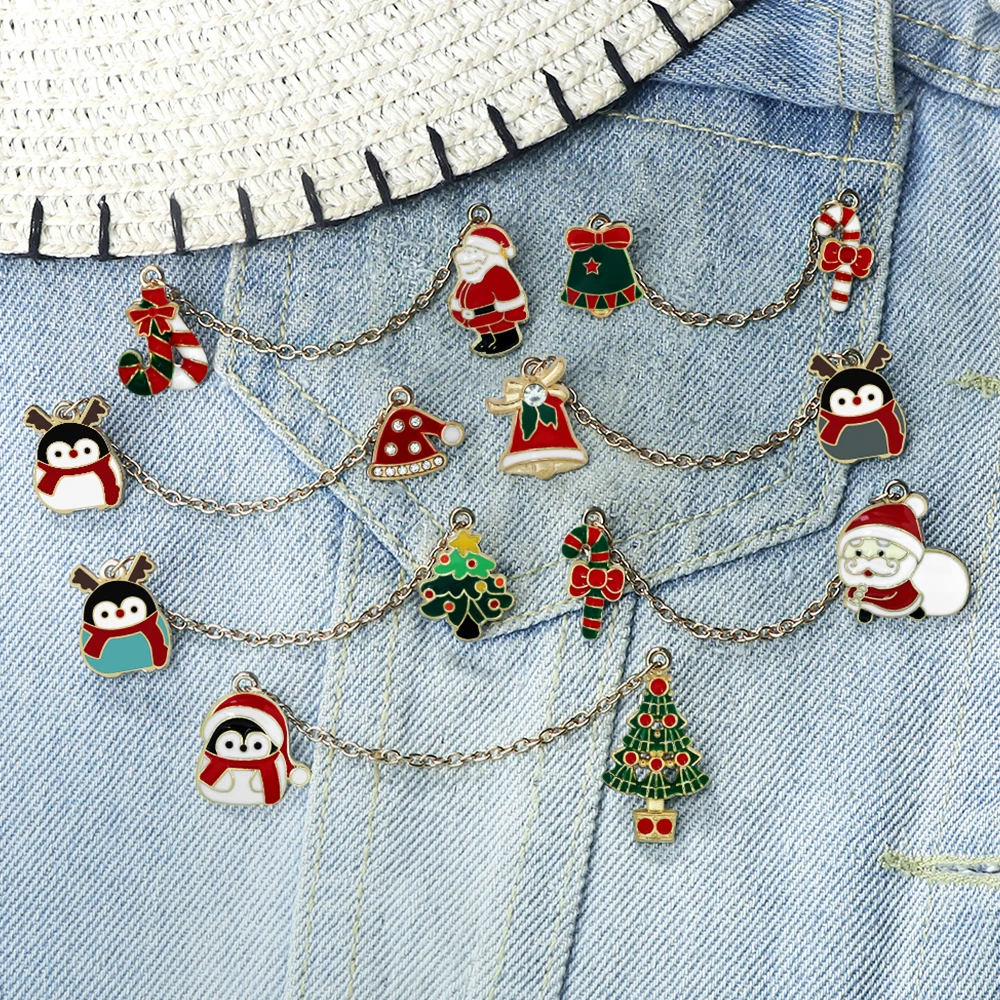 Celebrate Christmas!Cute Santa Claus Enamel Pin Christmas Tree Decor Badge Elk Deer Penguin Sweather Brooches Kids New Year Gift