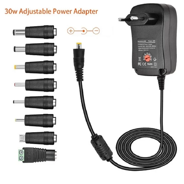30W with USB adjustable switching power adapter, European standard and American standard 3-12V multi-function adjustable voltage