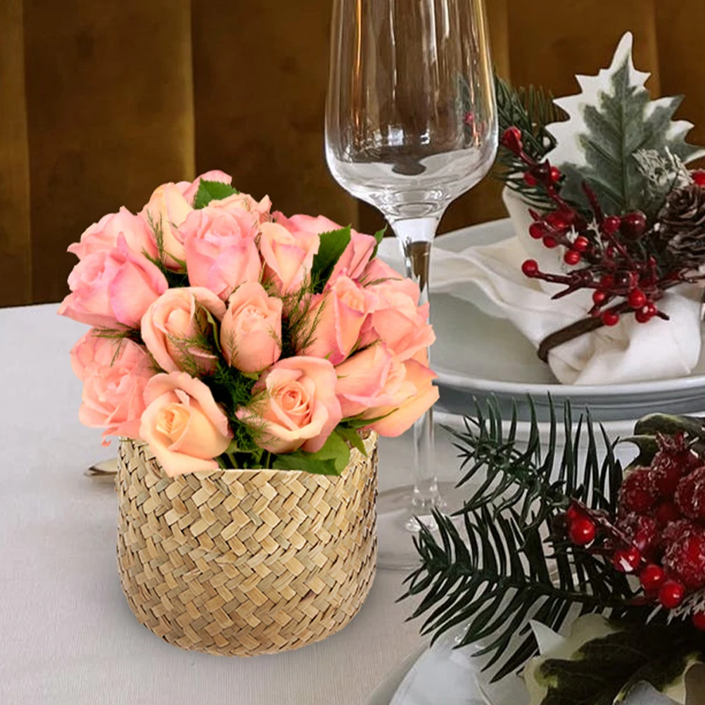 

2pcs Handmade Seagrass Flower Boxes Mini Woven Gift Baskets Storage ganizers Home Decor Bedroom Laundry Farmhouse Style Yellow