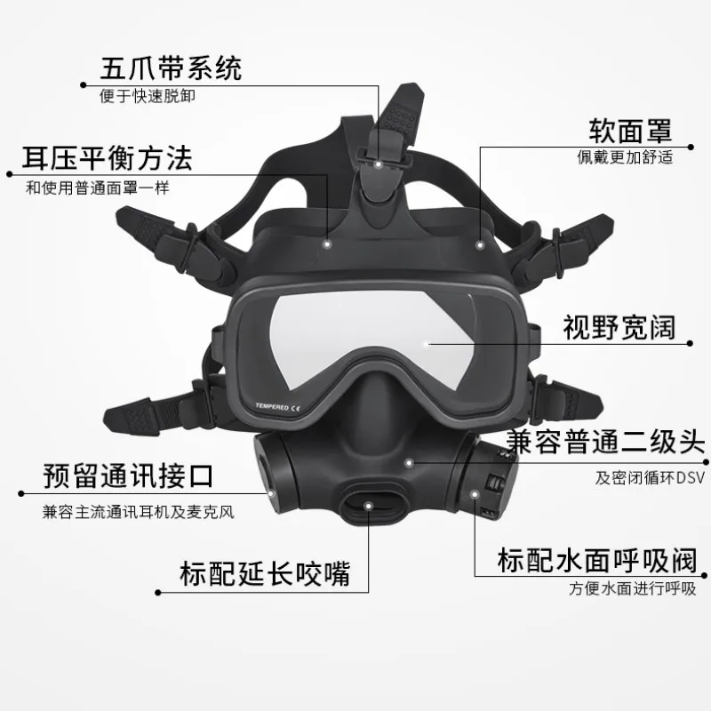 Whitetip Shark AKUANA COF2 Diving Full Face Mask Scuba Diving Full Face Mask All Black Professional Diving Equipment