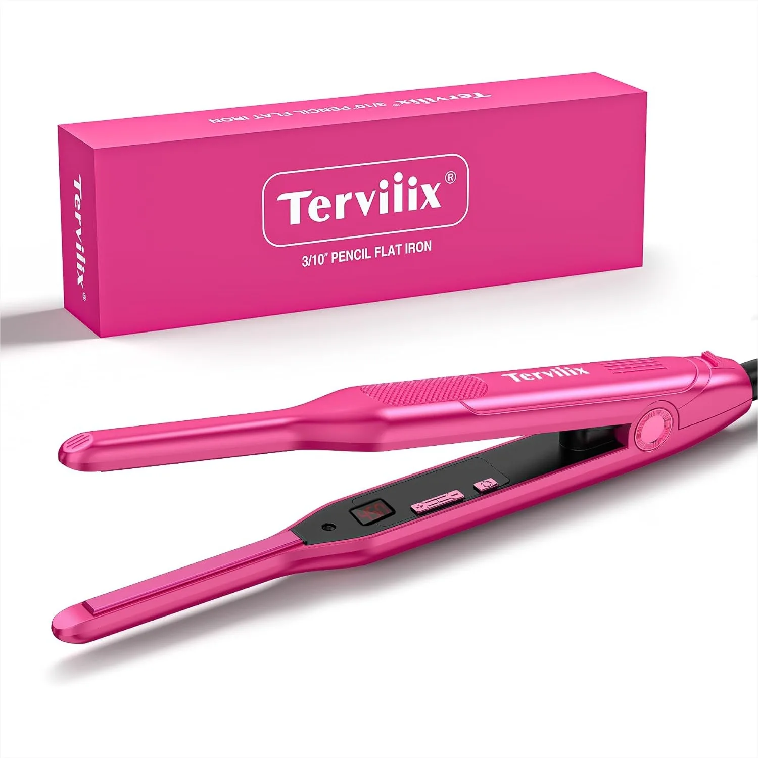 Mini Flat Iron for Short Hair, 3/10 Inch Pencil Straightener for Edges and Baby Hair, LCD Display, Dual Voltage, Pink