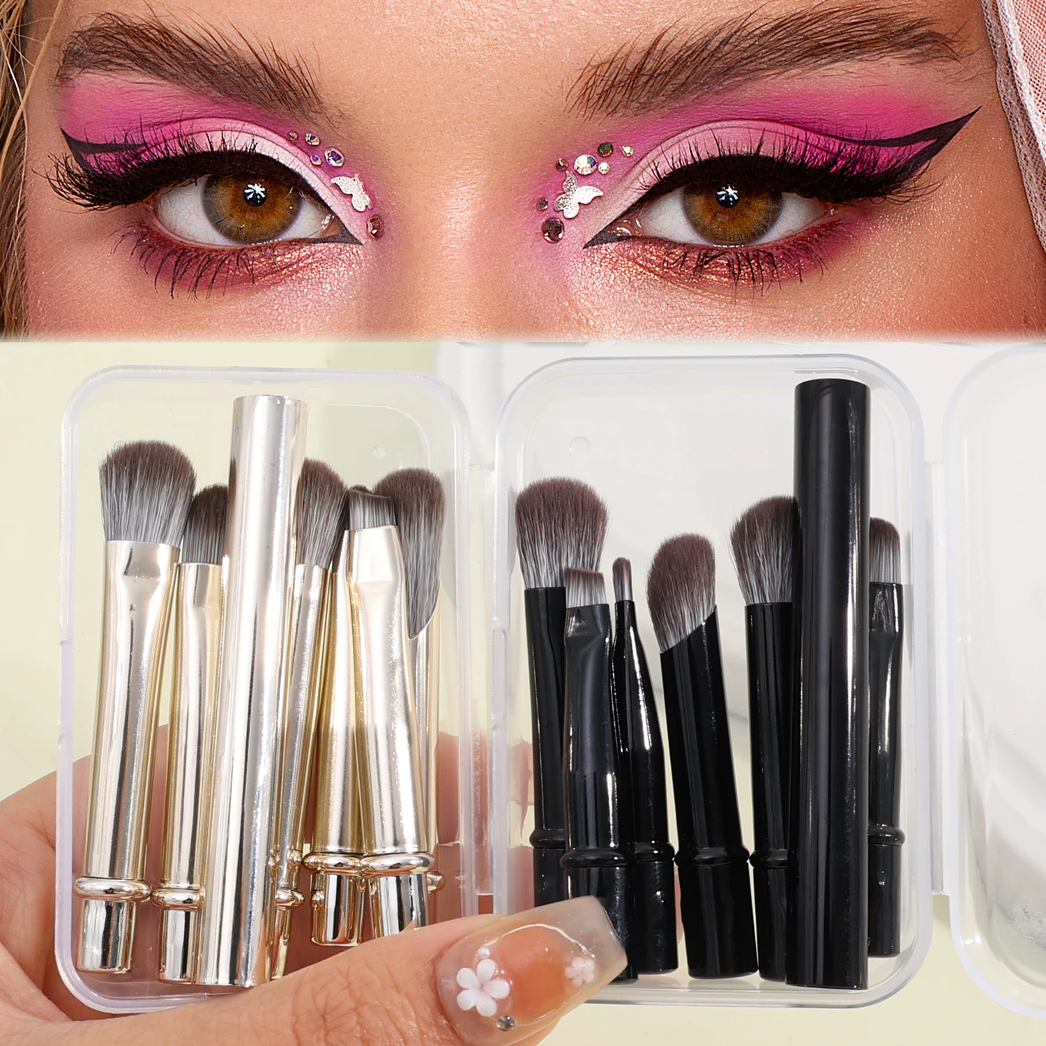 Juego de brochas de maquillaje portátiles, 6 uds., para Mini sombra de ojos profesional, sombra de nariz, cepillo de ángulo de contorno, herramientas cosméticas de viaje