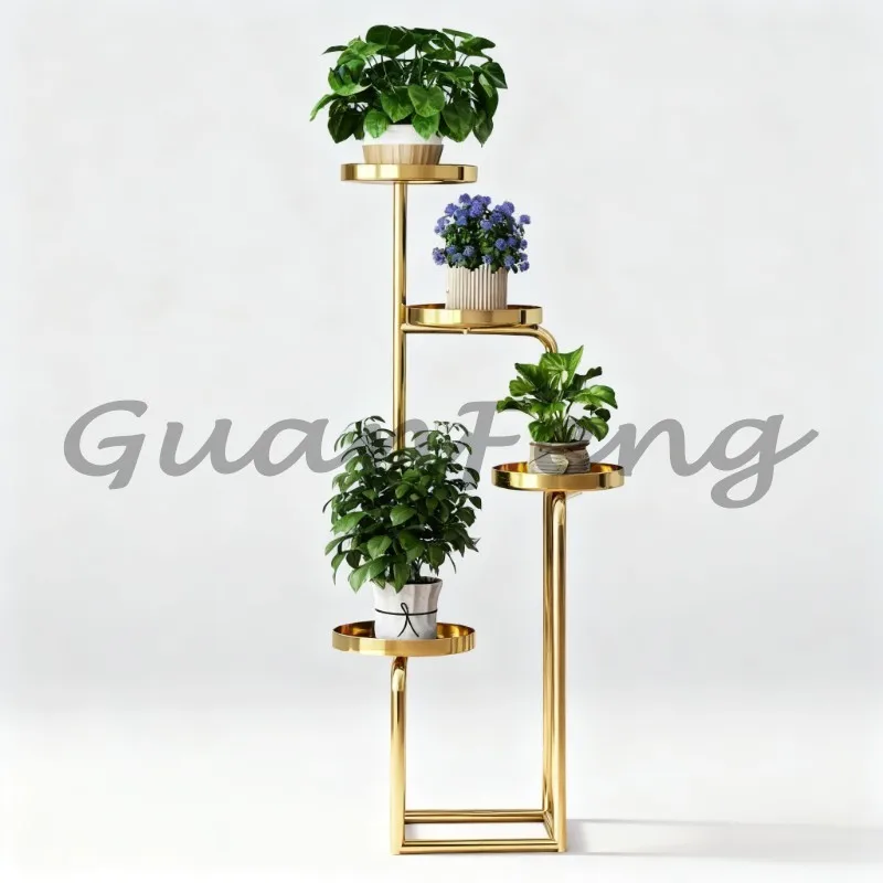 Light Luxury Gold Iron Plant Stand, Multi‑Tier Metal Flower Pot Display Rack for Balcony Living Room