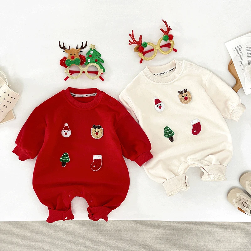 2025 New Year Kids Clothing 0-24M Infant Baby Boys Girls Jumpsuit Long Sleeved Cartoon Print Romper Christmas Children Clothes
