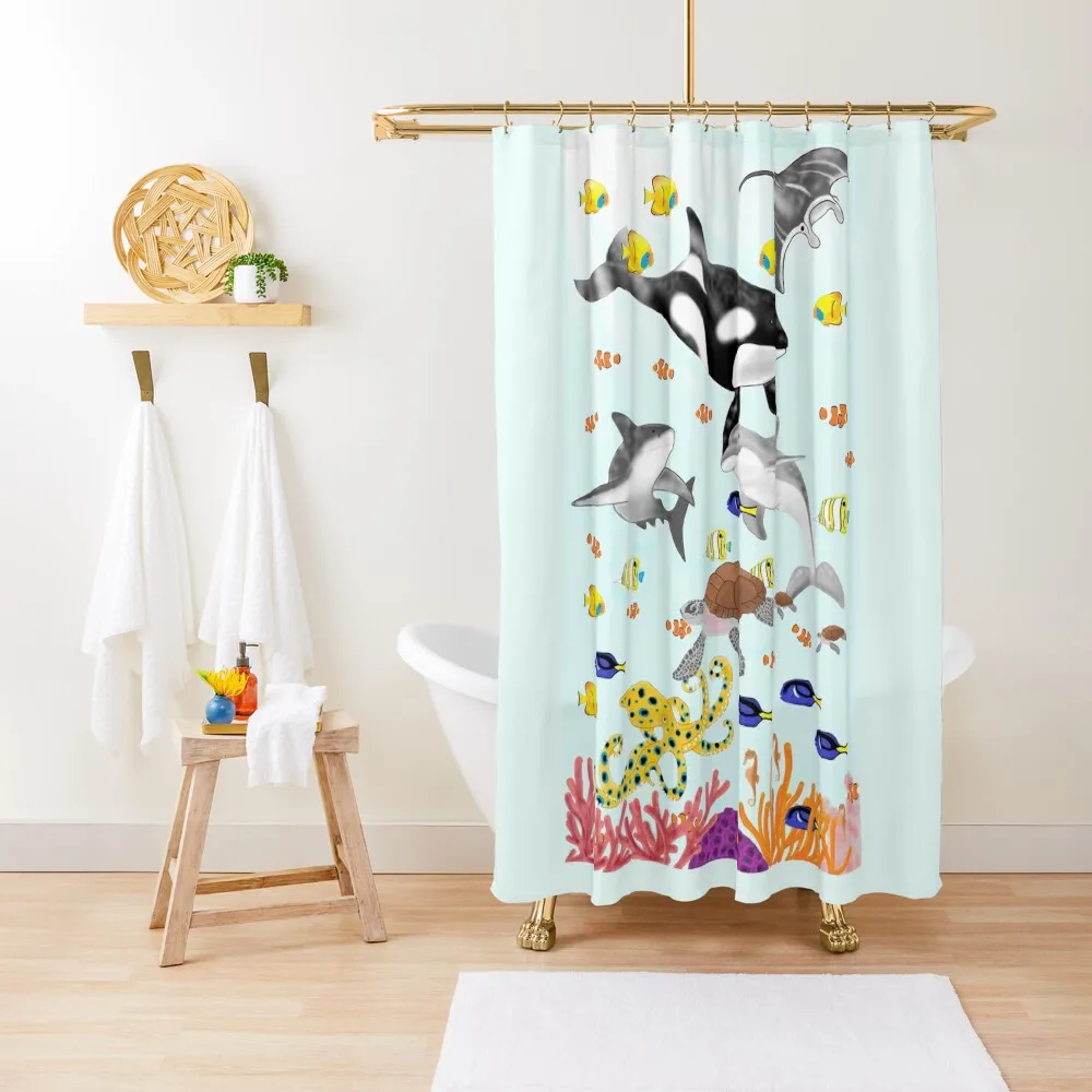 marine life Shower Curtain Shower For Bathroom Set Bathroom For Shower Bathroom Accessory Anime Curtain