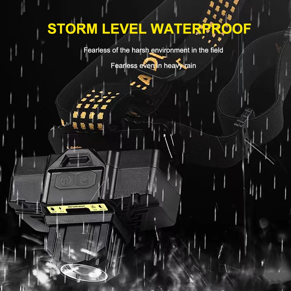 Super brilhante led farol zoomable tipo c recarregável 18650 sensor de onda 5 modo cabeça luz para pesca acampamento caminhadas