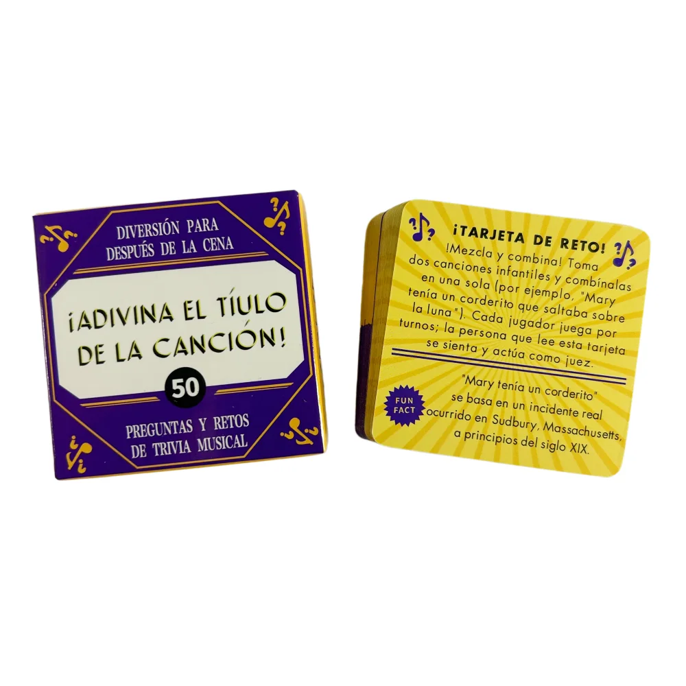 5.5x5.5cm Mini Size Spanish Word Guessing Board Game – 50 Vocabulary Name That Tune Name That Word Cards Party Game