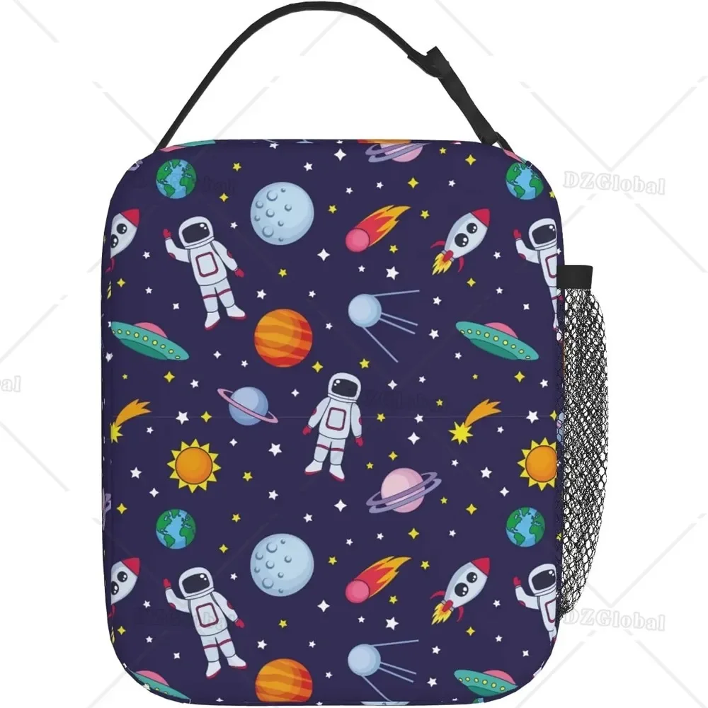 Astronauts Space Thermal Lunch Box for Boys Girls Women Insulated Bento Tote Bag Portable Reusable Lunch Bag for Picnic Beach