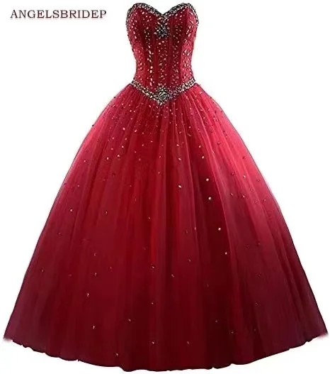 ANGELSBRIDEP vestidos de Quinceañera de colores personalizados, fiesta de 15 años, brillantes, cuentas de cristal, tul, Cenicienta, disfraces de cumpleaños