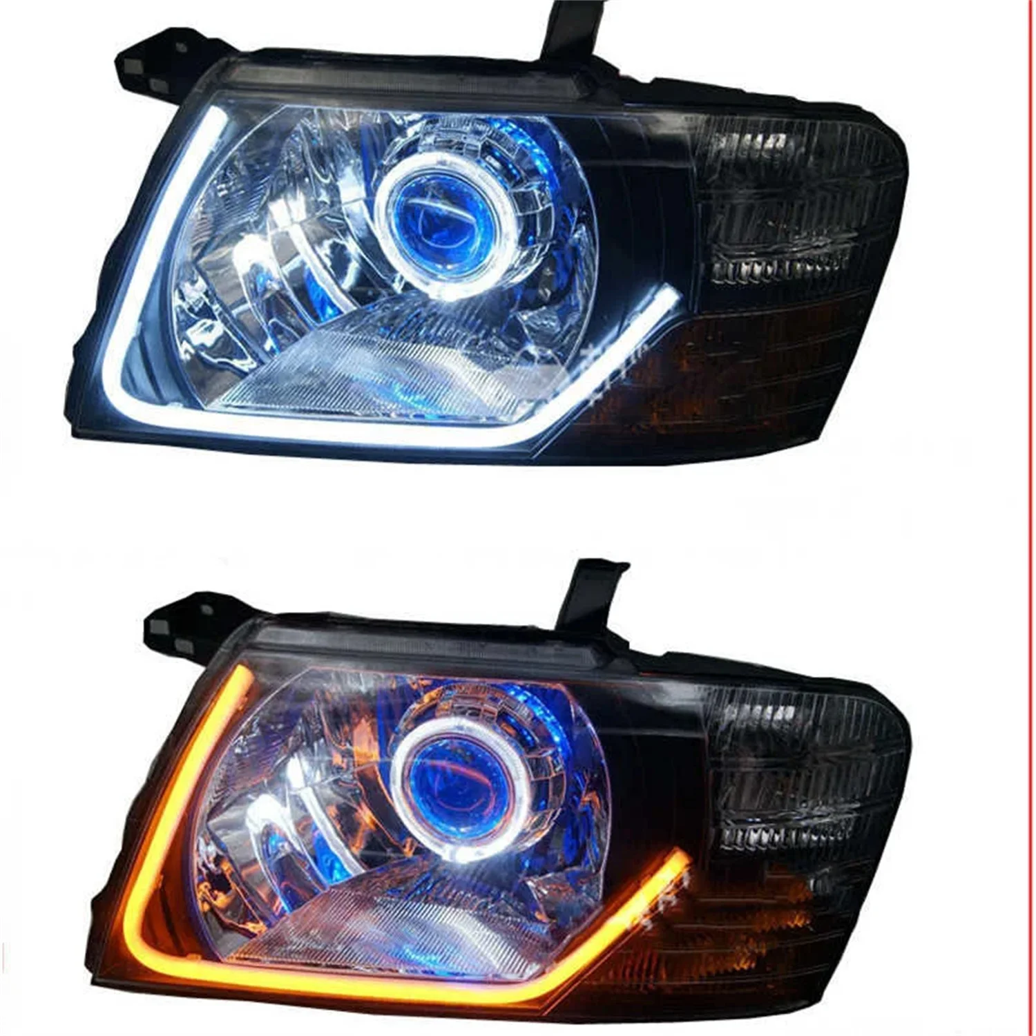 

HID LED headlight assembly angel eye daytime running light with turn signal for Mitsubishi Pajero v73 v77