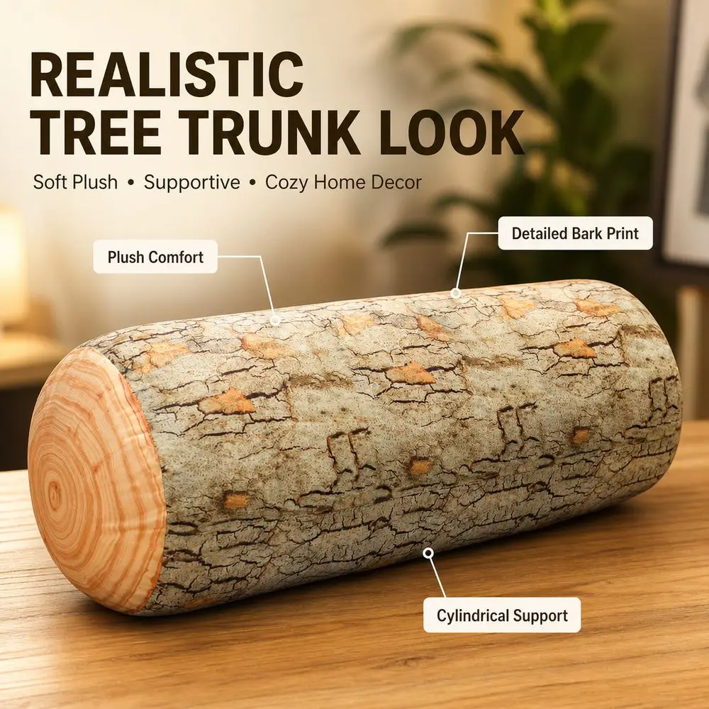 Material Tree Log Pillow Soft Texture PP Cotton Filled Round Floor Cushion Realistic Wood Grain Novelty Throw Pillow Home Decor