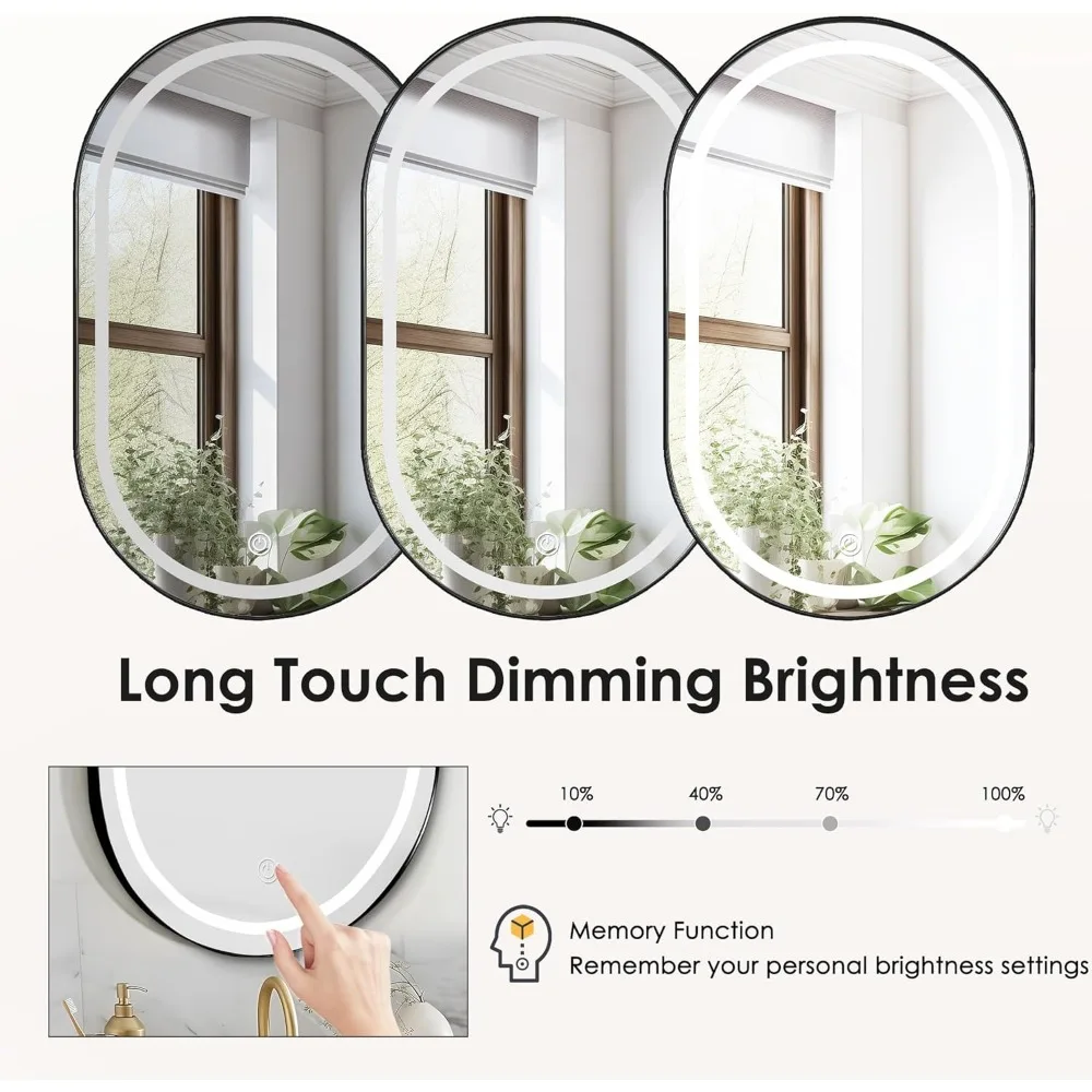 خزانة طبية بيضاوية مضيئة بإضاءة LED مقاس 34 × 20 مع مرآة مشطوفة للحمام