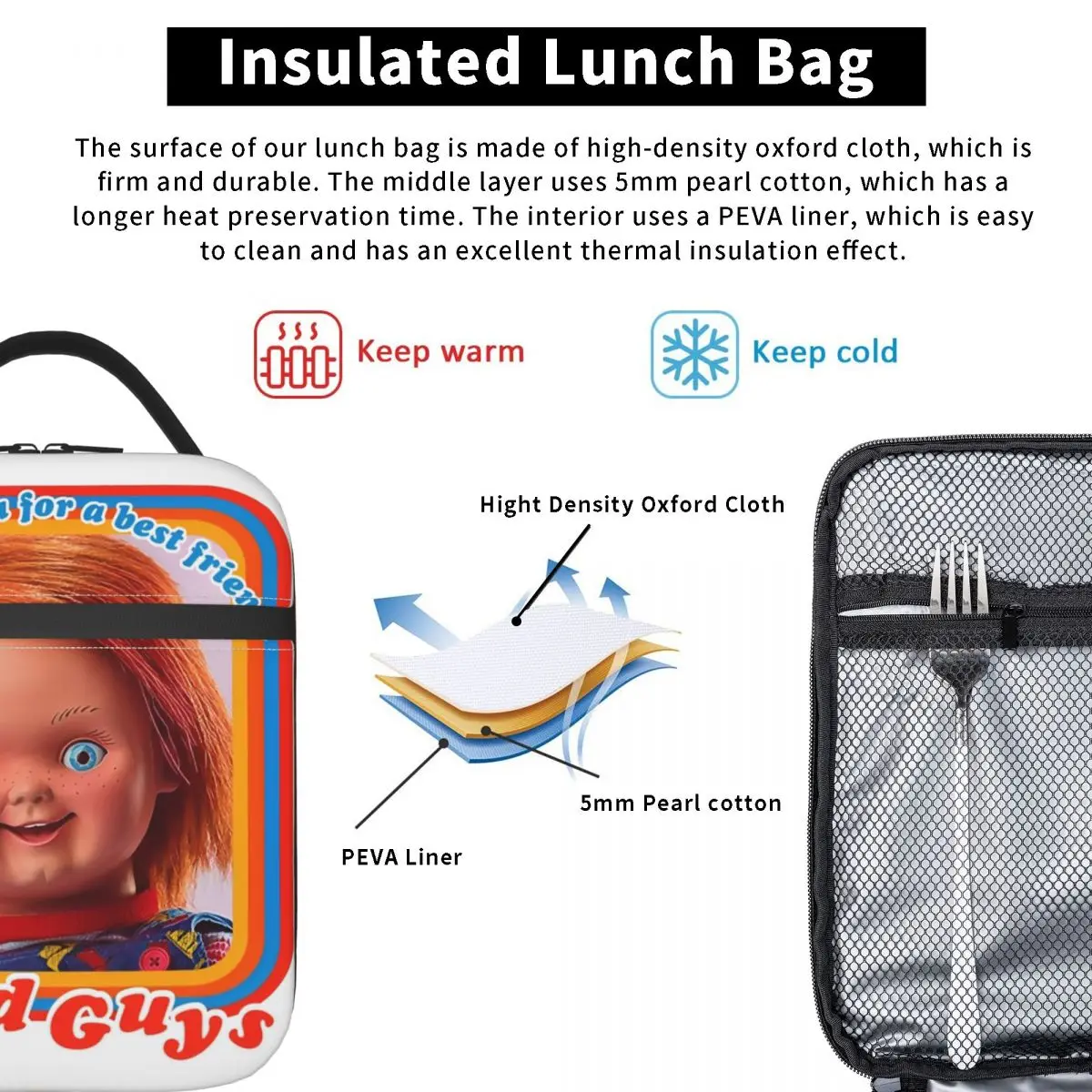 Good Guys Chucky Insulated Lunch Bags Storage Food Box Portable Cooler Thermal Lunch Boxes For School Office