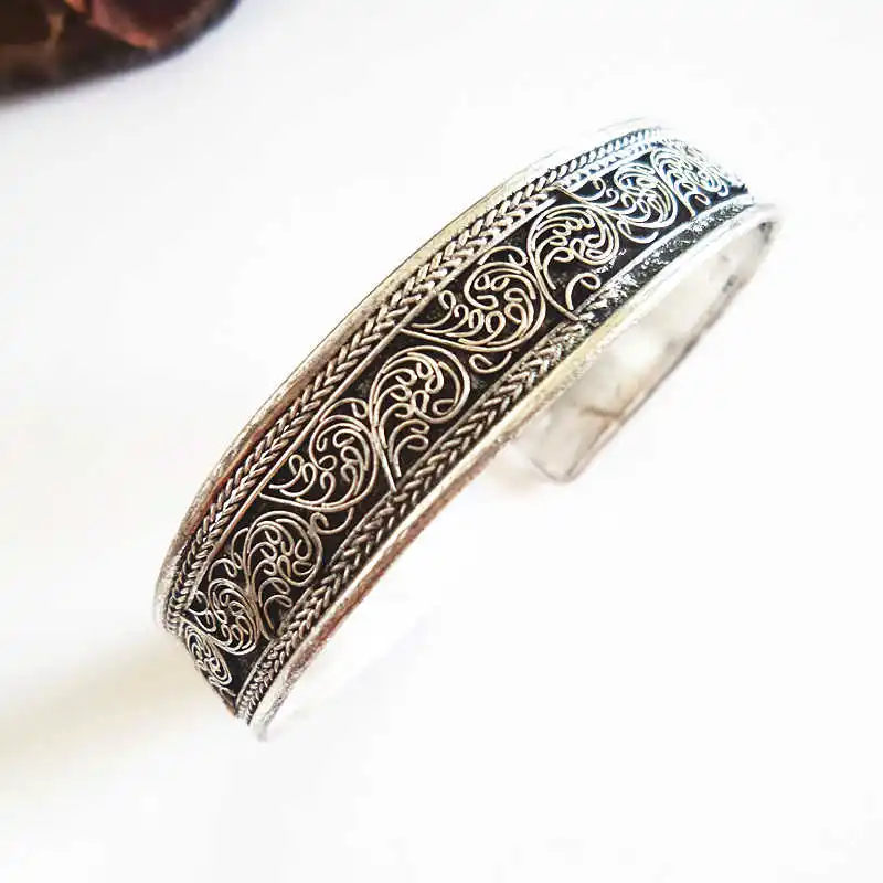 Nepal Copper Warpped Flower Silks Open Cuff Bangles Vintage Jewelry BB-481