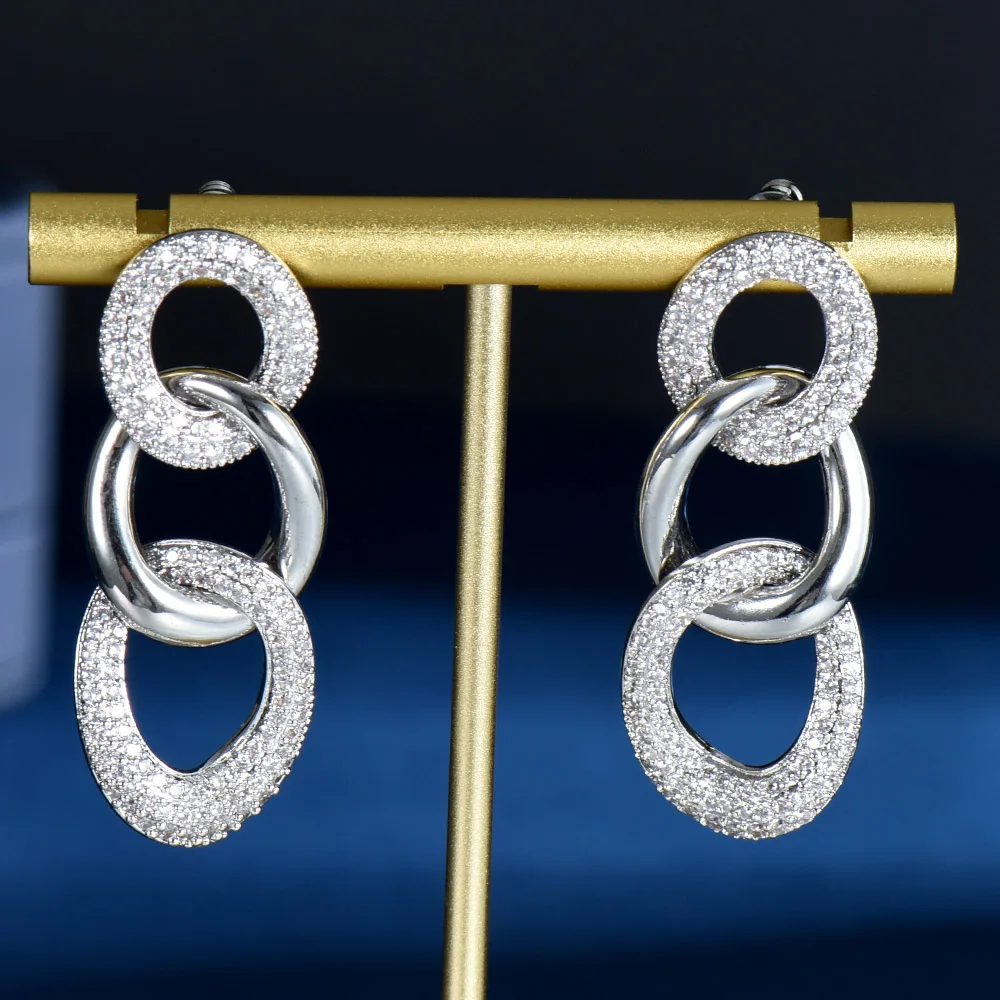 

HIBRIDE High Quality Exclusive Full Micro CZ Paved Chunky Link Punk Earrings for Women Bridal 2022 Fashion Round Earring E-1106
