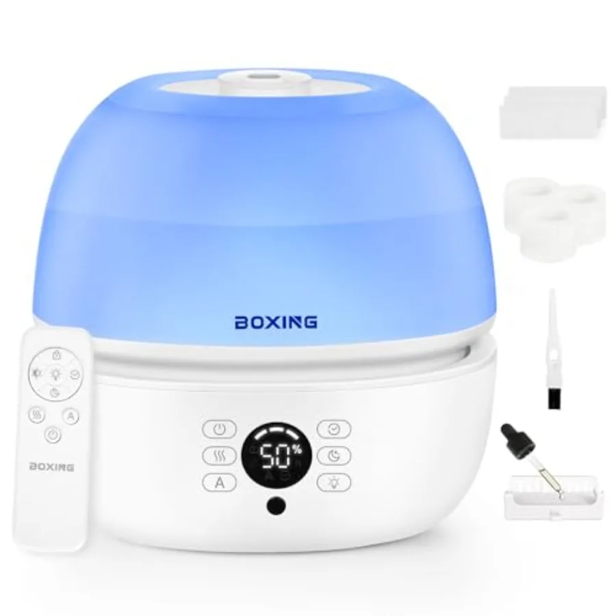 

Top Fill Humidifiers for Bedroom Baby with Humidistat, 20dB Quiet Air Humidifier for Large Room and Indoor Plants with Remote,