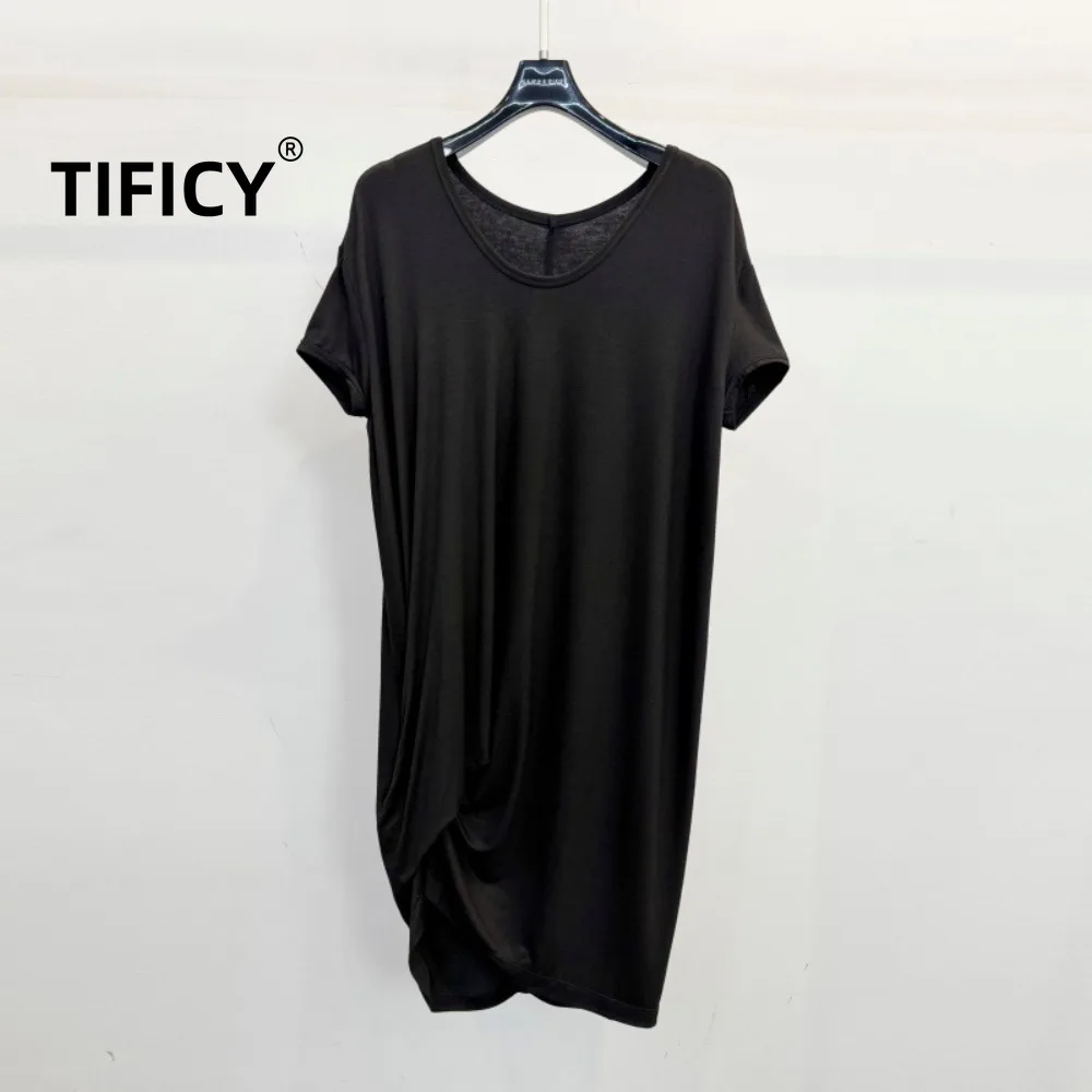 

High Street Tees Large U-neck Short Sleeved T-shirt Men's Loose and Slimming Irregular Hem Summer Short Sleeved T-shirt