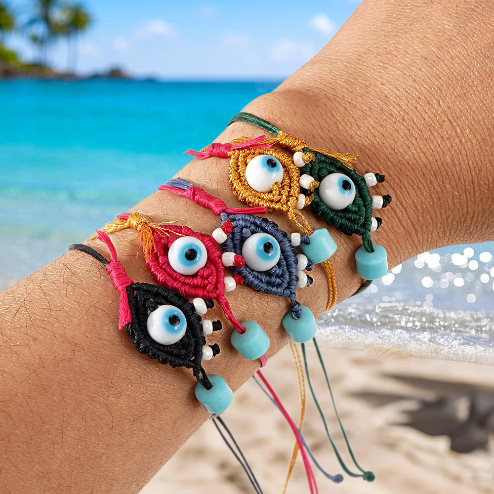 Handmade Evil Eye Macrame Bracelet Adjustable Boho Style Multi-Color Protection Amulet Bracelets Fashion Jewelry Gift for Women