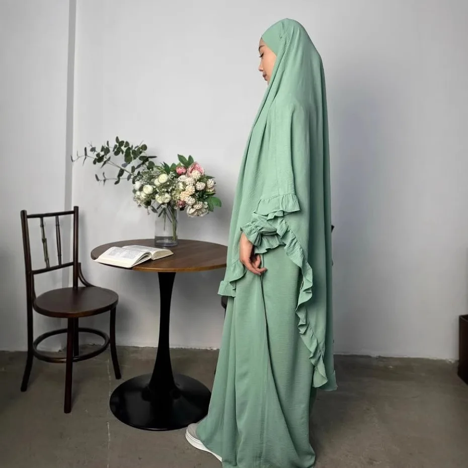 Eid Djellaba Khimar Hijab Dress Muslim Women Jalabiya 2 Piece Set Jubha Islam Clothing Abaya Prayer Garment Kaftan Burqa Ramadan