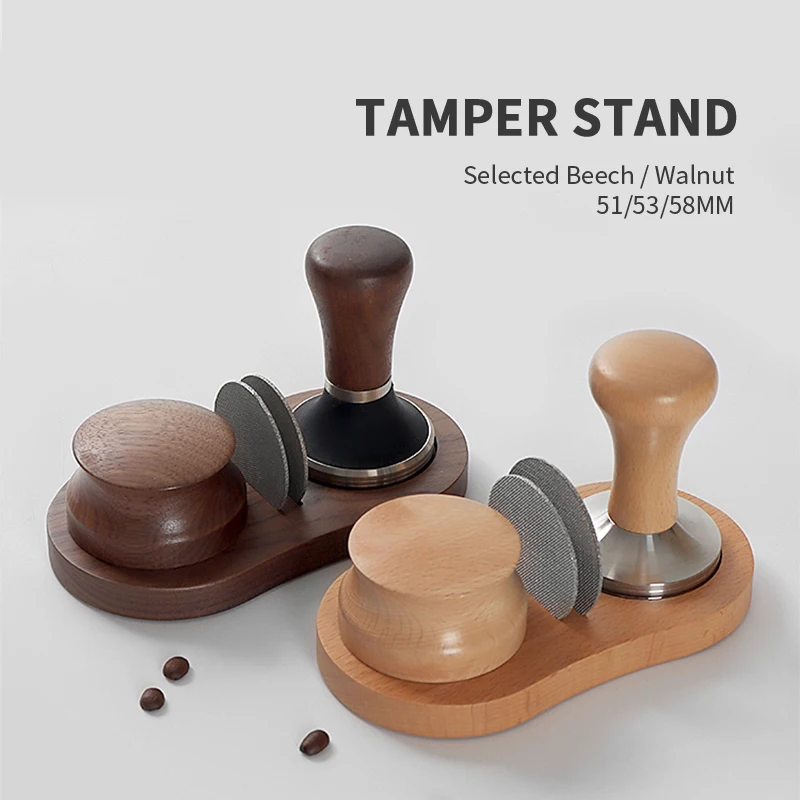 Espresso Tamper Stand For 51 54 58mm Distributor Station With Puck Screen Holder Beech Walnut Wood Tamper Mat Coffee Accessories