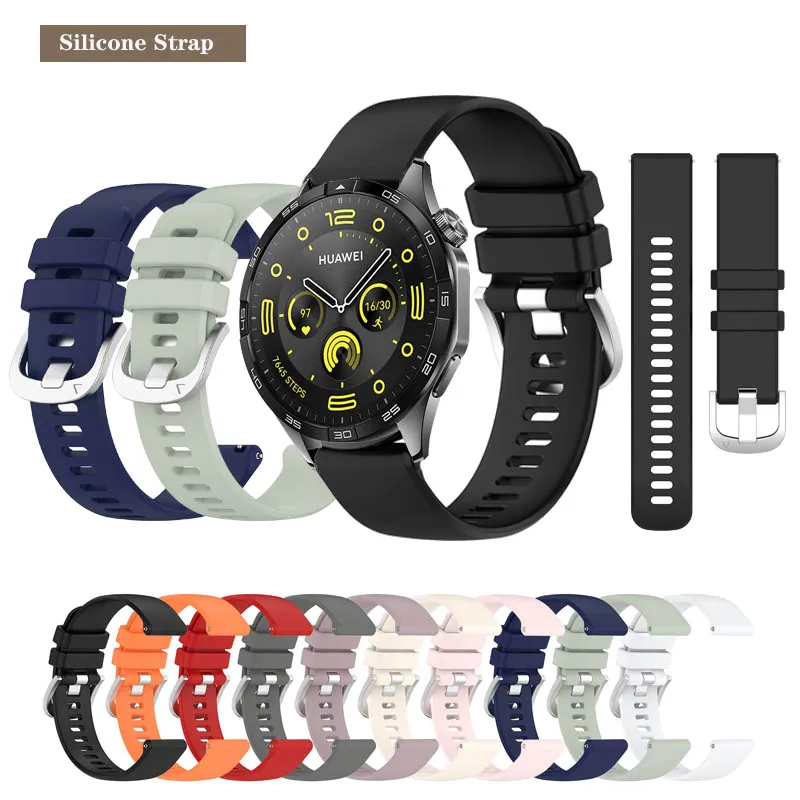 

18 20 22mm Silver Buckle Silicone Strap Band For Huawei Watch GT4 41 46mm / GT3 SE / GT 2 Pro 2e / GT 2 3 42mm 46mm / 3 4 / Buds