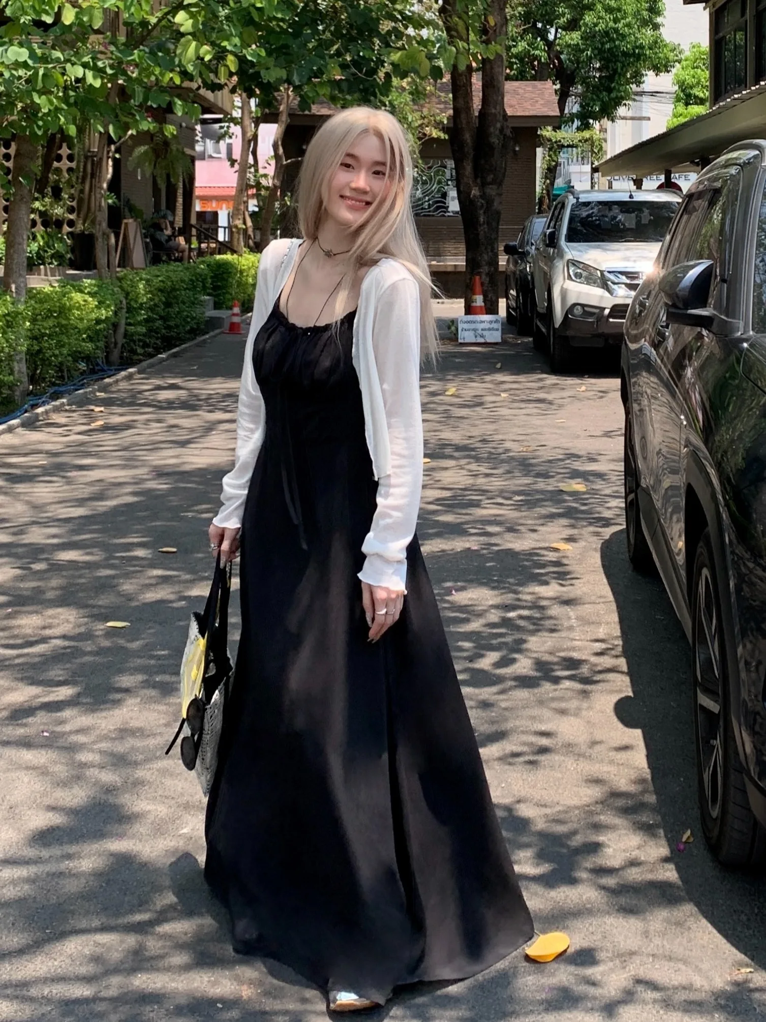 

plus Size Summer New Style Black Strapless Dress Waist Cinching Slimming Two Piece Set Sun Protection Cardigan Outerwear