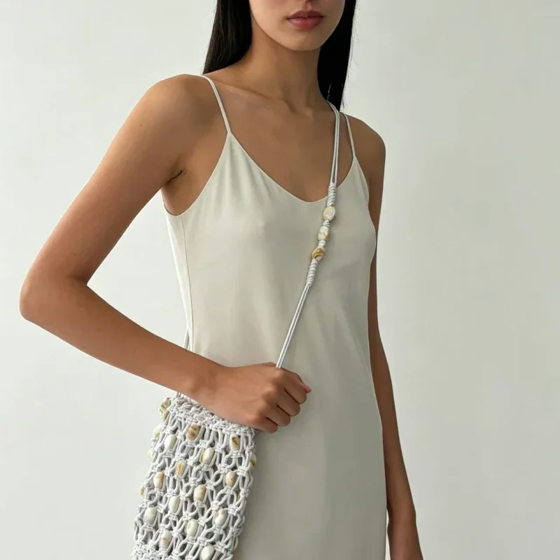 Handgefertigte Hohlperlen-Handytasche aus Steinperlen, Bohemian Crossbody-Tasche für Damen mit gewachstem Seil, Sommer-Strand-Urlaubs-Reisetasche – Detail 9