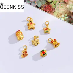 QEENKISS AC574 Fine Jewelry Kid GirlFriend Gift Christmas Snowman Boots Santa Claus Snowflake Bell Sock Bead Charm Pendant 1PC