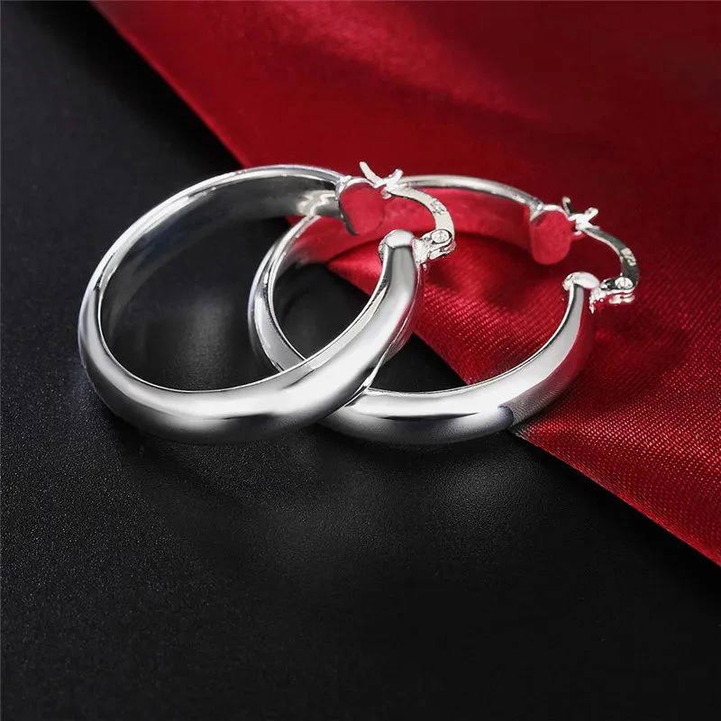 ALIZERO 925 Sterling Silver Earrings for Women 35mm Smooth Big Circle Hoop Earring Fashion Luxury Wedding Party Jewelry Gift