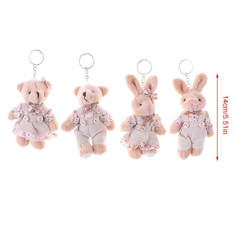 Couple Bear Rabbit Plush Toys 2017 Floral Cloth Teddy Bear Rabbit Bunny Dolls Key Bag Pendants Lovers Friends Gift 11cm 1 Pair