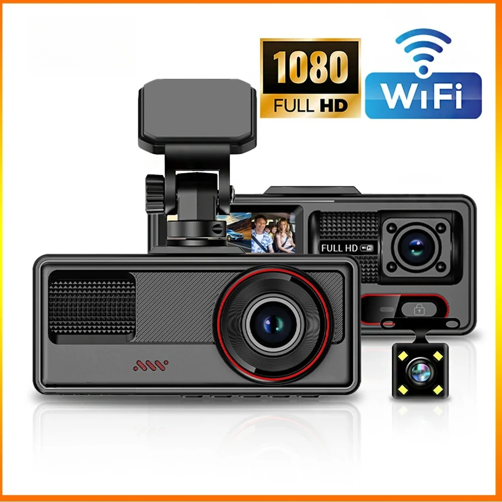 

Видеорегистратор HONGTONG с 3 камерами, HD, ночное видение, 2 дюйма, двойная запись (передняя и задняя), Wi-Fi