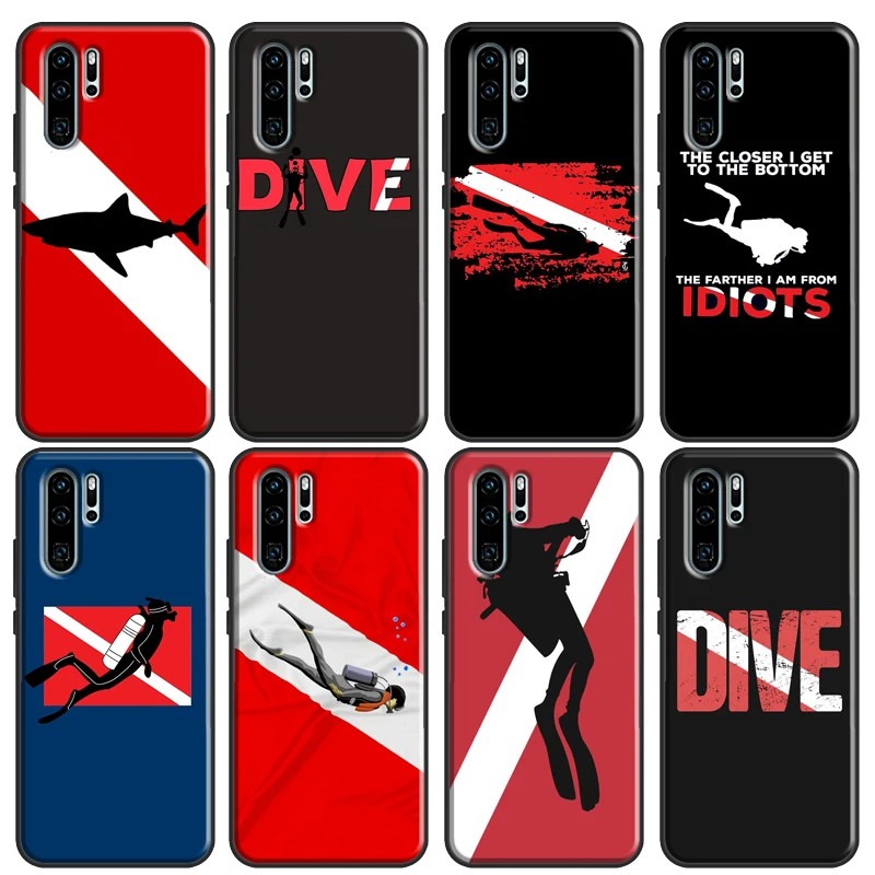 Dive Scuba Diver Shark Diving For Huawei P30 Pro P40 P20 Lite Mate 20 Lite TPU Case For Huawei P Smart 2019 2021 Coque