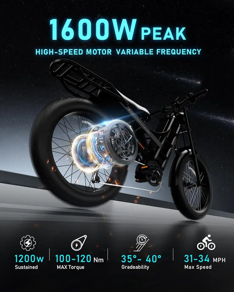 Romeo Pro Electric Bike for Adults 1600W Motor Electric Bicycle 29-34MPH 48V 60Ah 100-200Miles Long Range 26 * 4.0 F image 3